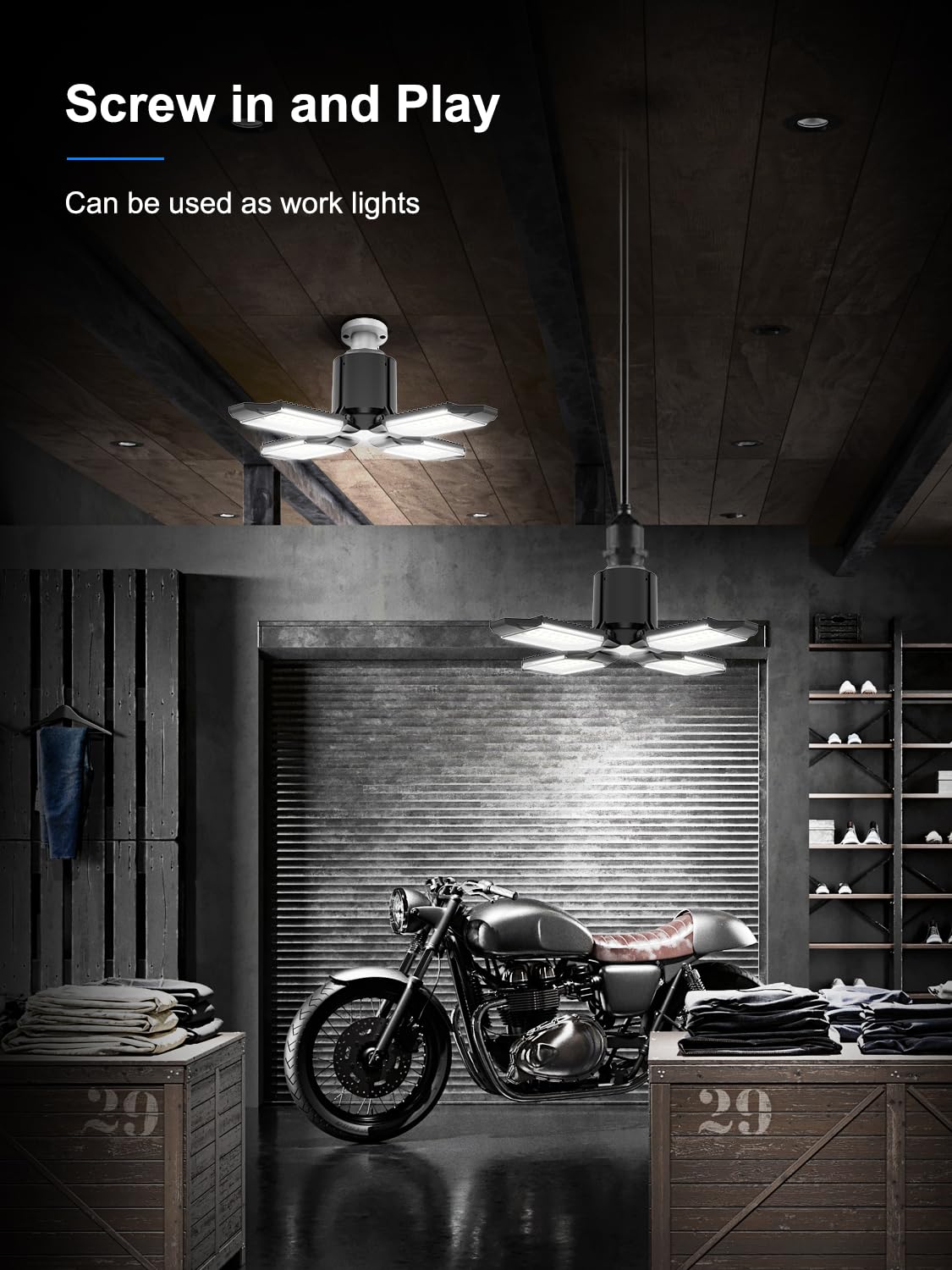 toberich LED Garage Light Bulb - 120W 12000LM Shop Lights with 4+1 Deformable Panels, 6500K Screw in Ceiling Lights for Garage, Workshop, Workbench, Basement (1 Pack)