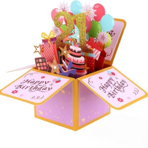 21st Birthday Pop-Up Card - Delightful Birthday Greeting Card for Her - Perfect 21st Birthday Gift for Sisters, Daughters, and Nephews - 21 Years Old Birthday Card with Blank Note and Envelope