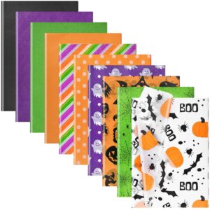 100 sheets halloween tissue paper for gift wrapping, orange purple black green tissue paper with pumpkin bat ghost boo pattern decorative tissue for halloween party diy craft