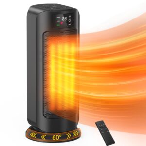 space heater, 1500w space heaters efficient heating with led display, 1-24h timer, eco, multiple protection, 60° oscillating portable heater quiet heating for garage home office indoor use