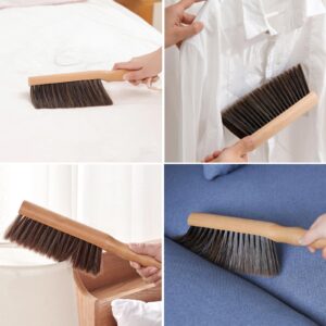 Hand Broom with Wooden Handle, Soft Natural Counter Dusting Brush Cleaning Brush for Cleaning Clothes, Sofa, Bed Sheets and Carpet (Round Handle)