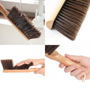 Hand Broom with Wooden Handle, Soft Natural Counter Dusting Brush Cleaning Brush for Cleaning Clothes, Sofa, Bed Sheets and Carpet (Round Handle)