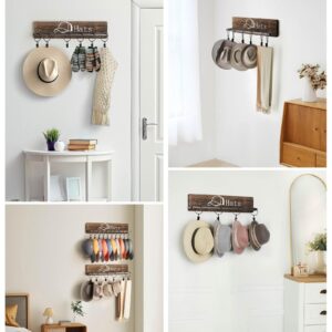 Bulado Hat Rack for Wall, Hat Organizer for Baseball Caps with 20 Hooks, Hat Storage Organizer Wall Mount, Rustic Cowboy Hat Rack Display Holder, Wood Hat Hangers for Closet Bedroom Entryway Set of 2