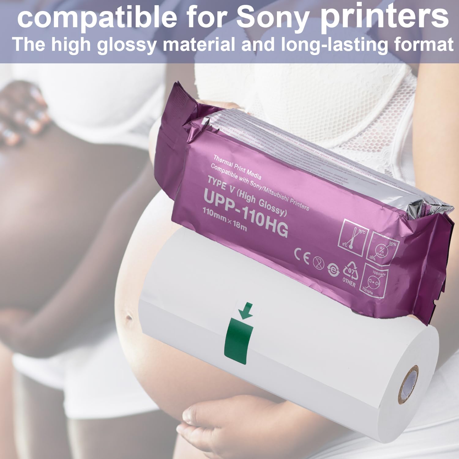 UPP-110HG Ultrasound Paper Compatible for Sony, 2 Roll High Gloss Ultrasound Thermal Print Film/Media 110mm x 18m