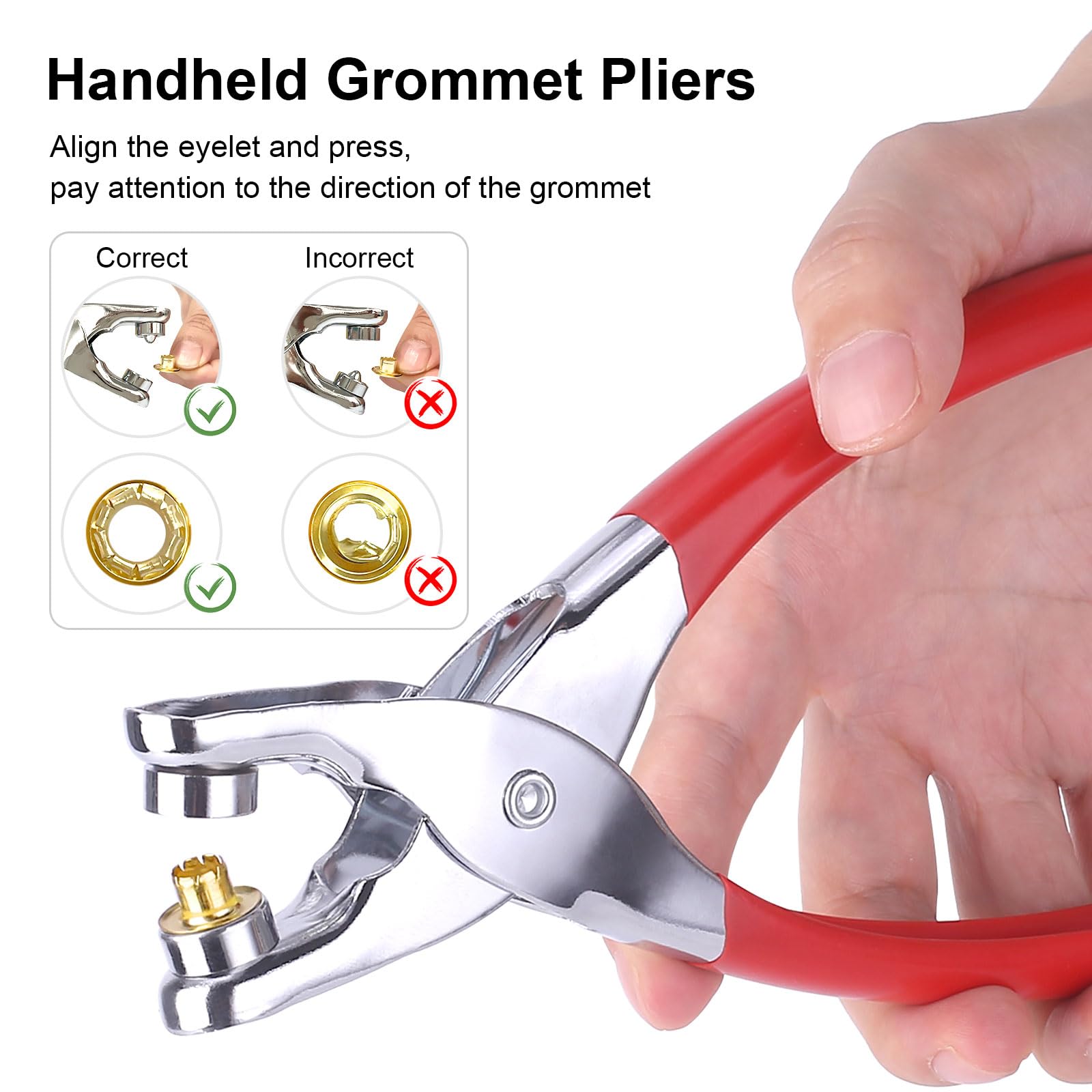 1203PCS Grommet Eyelet Pliers Tool Kit, 1/4 Inch Fabric Leather Hole Eyelets Grommets Punch Pliers, for Fabric, Leather, Belt, Shoes, Clothes