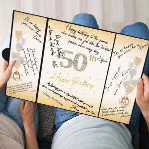 Crenics 50th Birthday Decorations Black and Gold, Creative 50th Birthday Guest Book Alternative, 50th Birthday Signature Book Poster 18 x 12 inch, Great 50th Birthday Gifts for Men Women