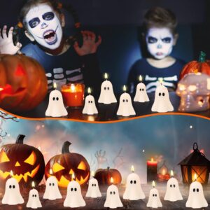 MTLEE 12 Pcs Halloween Ghost Candles Spooky Burning Candle Halloween Decoration Candles Novelty Ghost Shaped Tea Lights Candle Gifts for Halloween Party Table Home Decor(1.97/2.36/2.76 Inch,White)