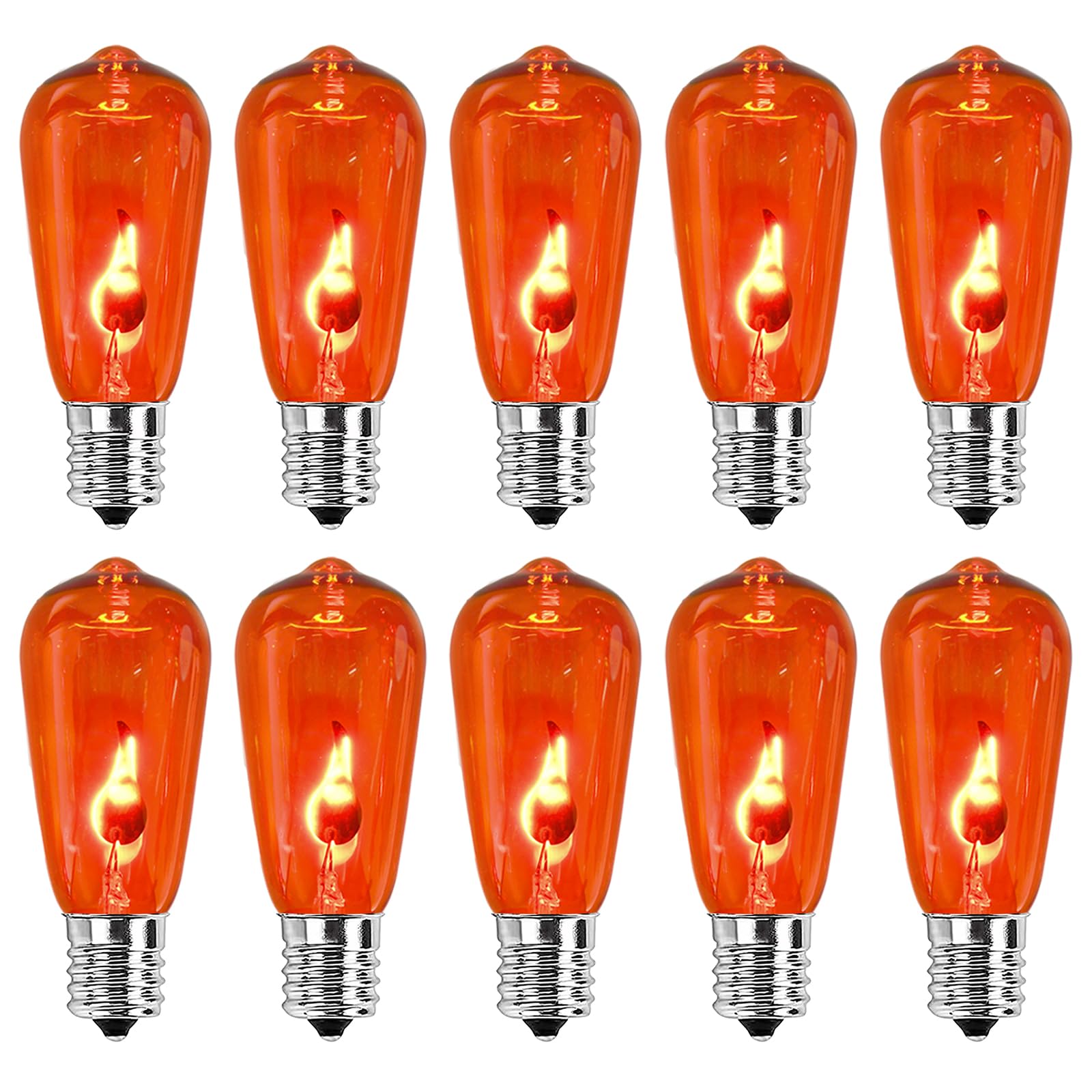 Abeja 10 Pack Christmas Orange Flicker Flame Light Bulbs, ST40 Orange Replacement Bulbs with Realistic Orange Glow, Flame Edison Bulbs for Christmas Outdoor Indoor String Lights