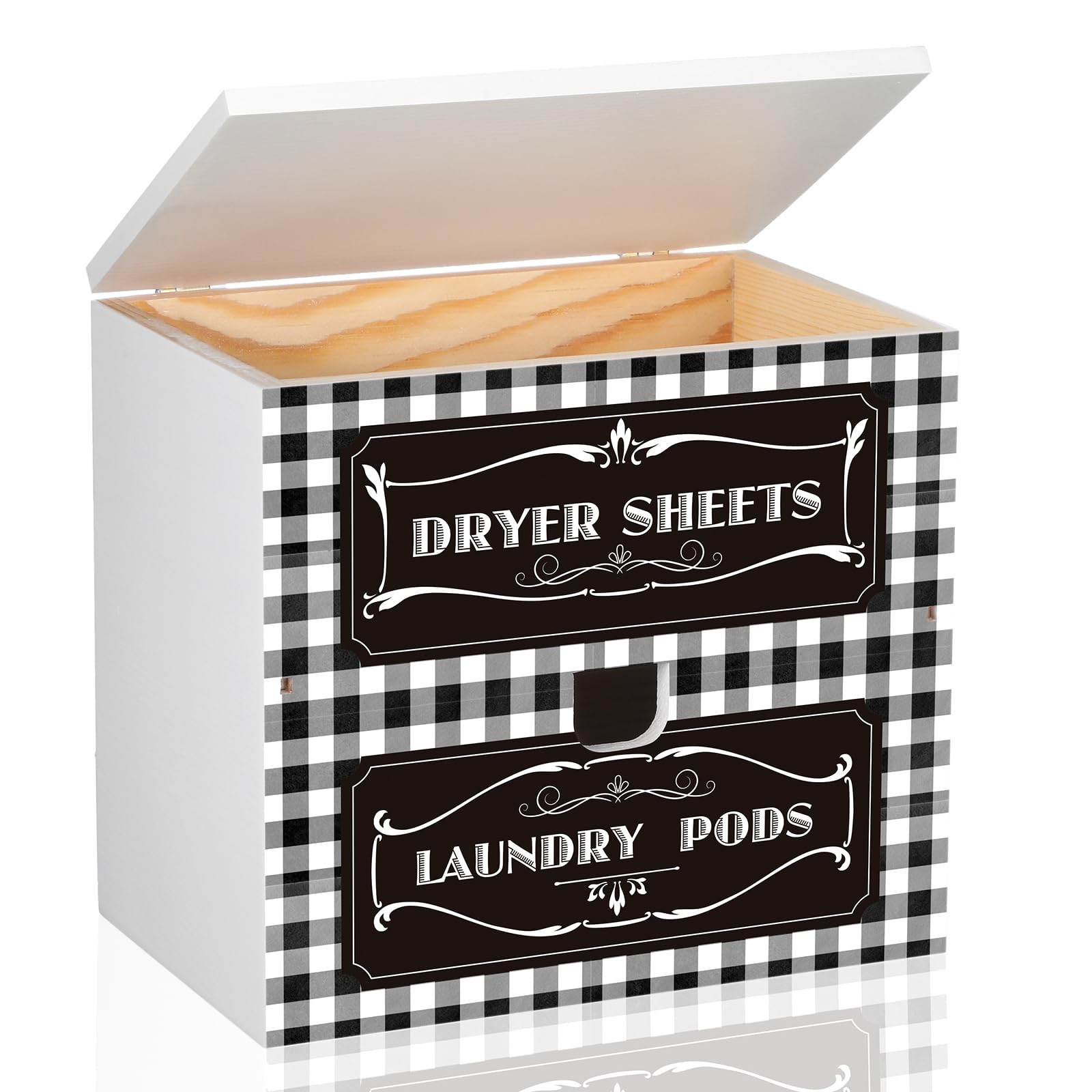 Geetery Farmhouse Dryer Sheet Holder with Drawer and Lid Wood Dryer Sheet Dispenser Rustic Wooden Laundry Room Organization Dryer Sheet Container Laundry Pod Dispenser for Fabric Sheet Laundry Pods