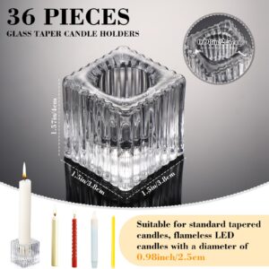 Hsei 36 Pcs Square Glass Taper Candle Holders Bulk 1.5 Inch Small Glass Candlestick Holders for 0.98 Inch Tapered Stick Candle for Wedding Halloween Thanksgiving Christmas Table Centerpiece(Clear)