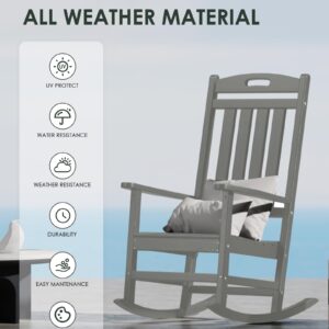 Adiromoti Outdoor Rocking Chair, All-Weather Resistant Poly Lumber Rocker Chair Outdoor, High Back Plastic Patio Rocking Chairs for Outside Porch Rocker Garden Lawn, Slate Grey