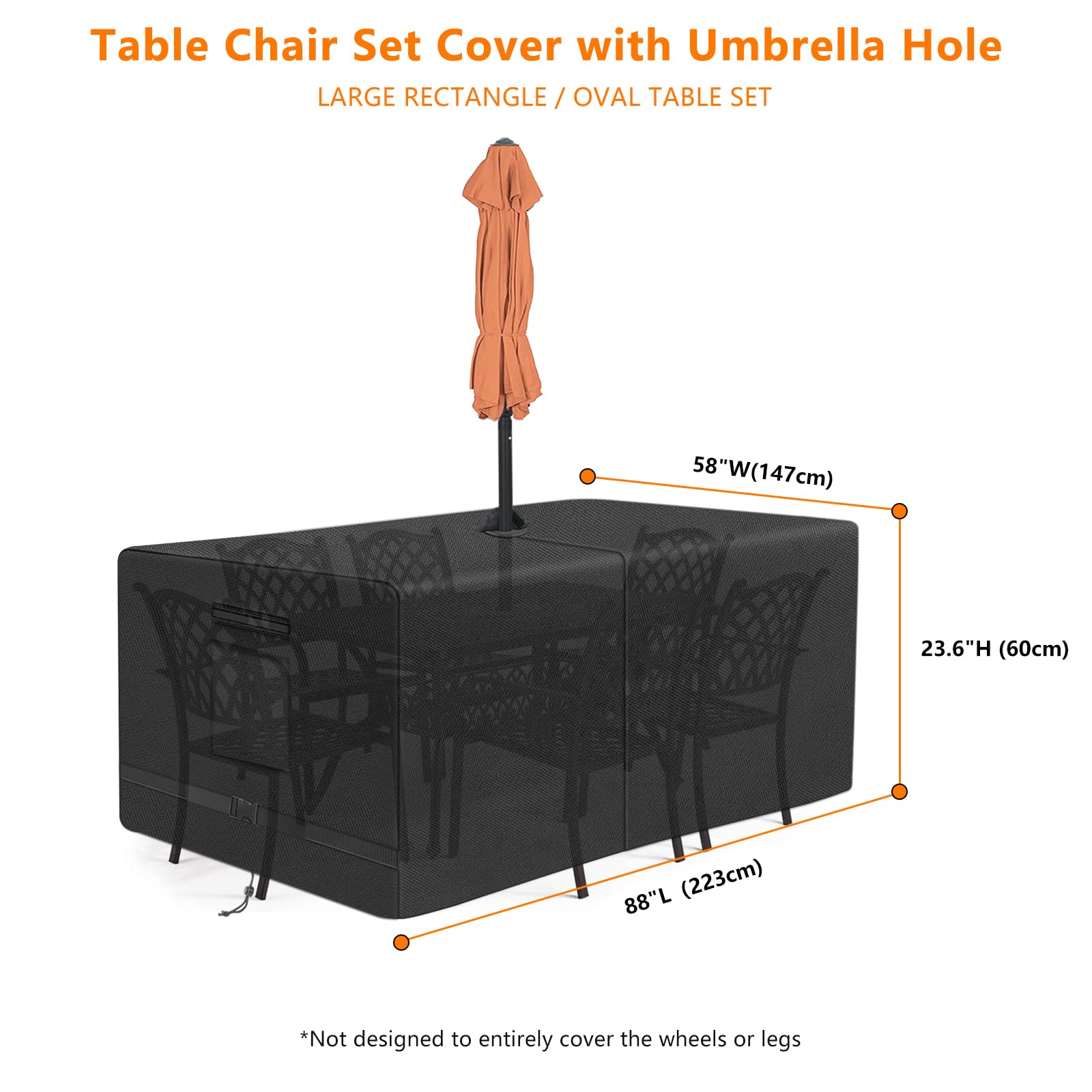 Kovshuiwe Square Patio Table Cover with Umbrella Hole Heavy Duty Waterproof 600D Oxford Fabric Outdoor Lawn Patio Furniture Covers (Square-88"L x 58"W x 23.6"H)