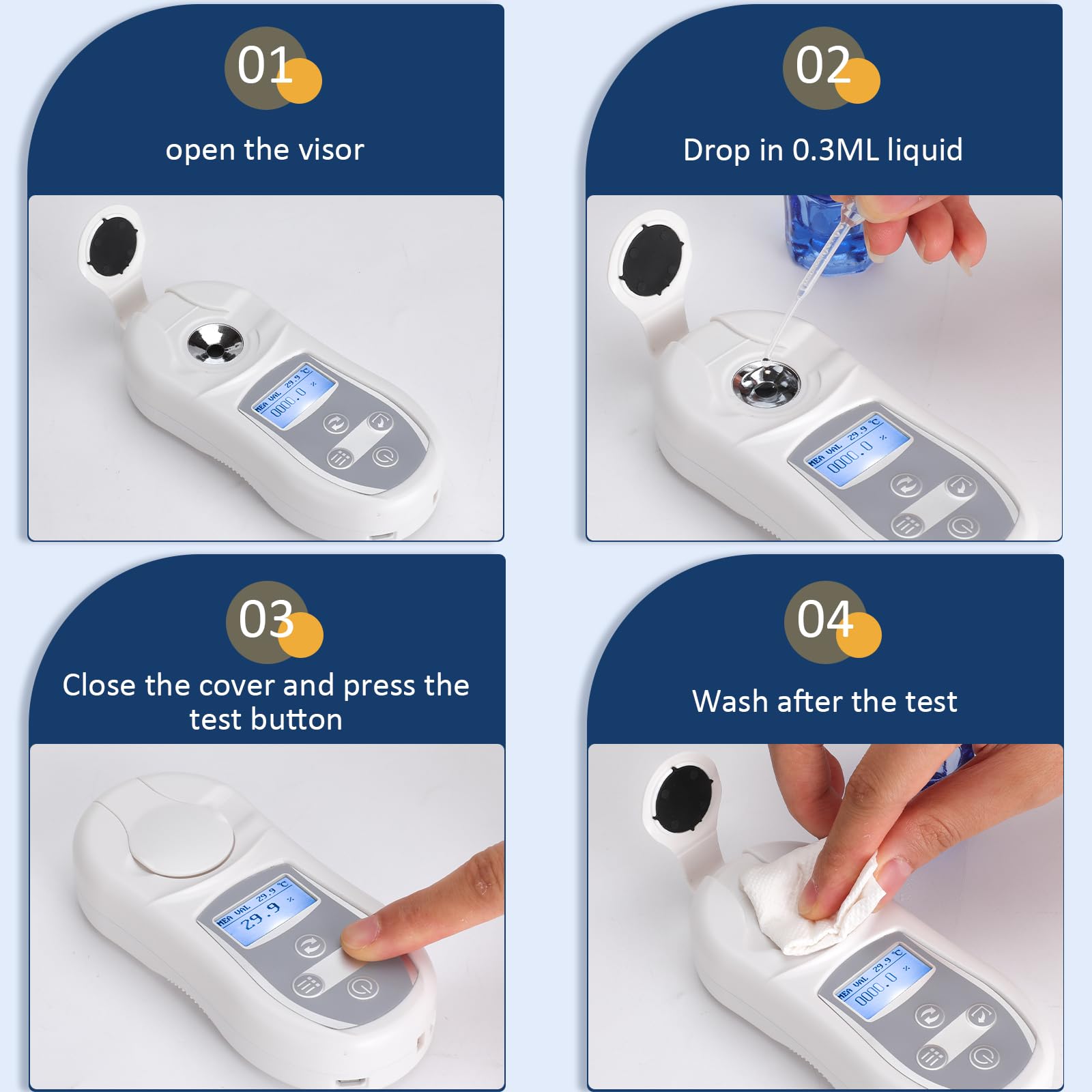 Healthible Pocket Refractometer - Digital Refractometer,0.0~53.0% Brix Coffee Tds Refractometer,Rechargeable,110v