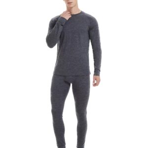 Iguana Mens 100% Merino Wool Base Layer Sets for Ski Lightweight Thermal Underwear Heather Grey