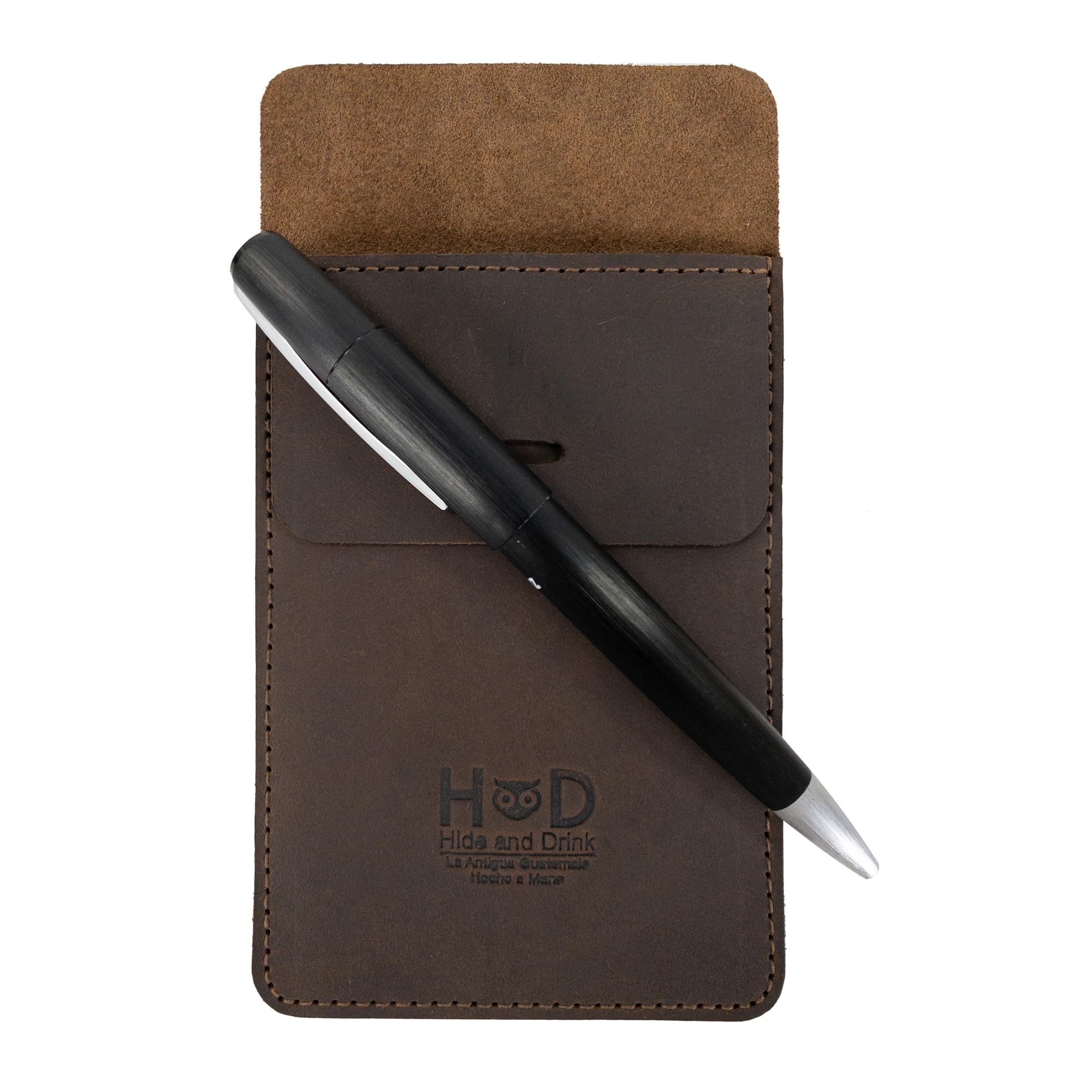 Hide & Drink, Rustic Pen Pocket Protector, Handmade from Full Grain Leather - Bourbon Brown