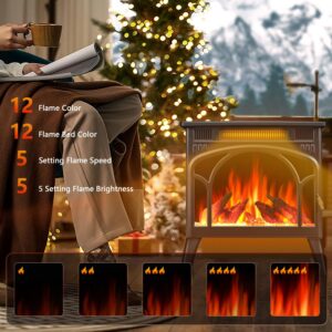 R.W.FLAME Electric Fireplace Heater 12 Flame Color, 25" Freestanding Fireplace Infrared Stove 500W/1500W, 3D Realistic Flame Effects, Adjustable Brightness and Heating Mode, Overheating Safe Design