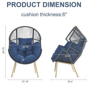 Egg Chair Outdoor Basket Chairs - Wicker Patio Cuddle Chair with Cushions Rattan Tear Drop Egg Chair for Indoor Bedroom Outside Porch Deck Backyard Garden(Grey/Blue)