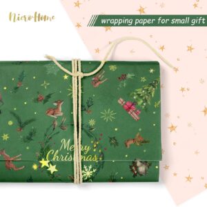 NICROHOME 24 Sheets Christmas Tissue Paper, Dark Green Pink Vintage Snowflake Wrapping Paper Set Bundle for Holiday Christmas Gift Bags Wrapping (20 x 15Inch)