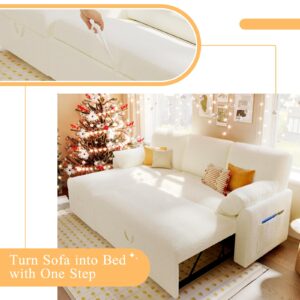 AMERLIFE Sofa Bed, Sleeper Sofa- 2 in 1 Pull Out Couch Bed with Storage Chaise for Living Room, Sofa Sleeper with Pull Out Bed, White Sherpa Couch