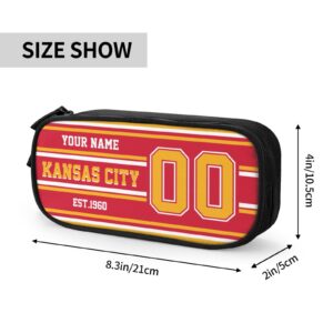 RIAWARME Custom Kansas City Pencil Case with Name Number, Personalized Football Style Pencil Box, Customized Pen Case Gift for Men women fans