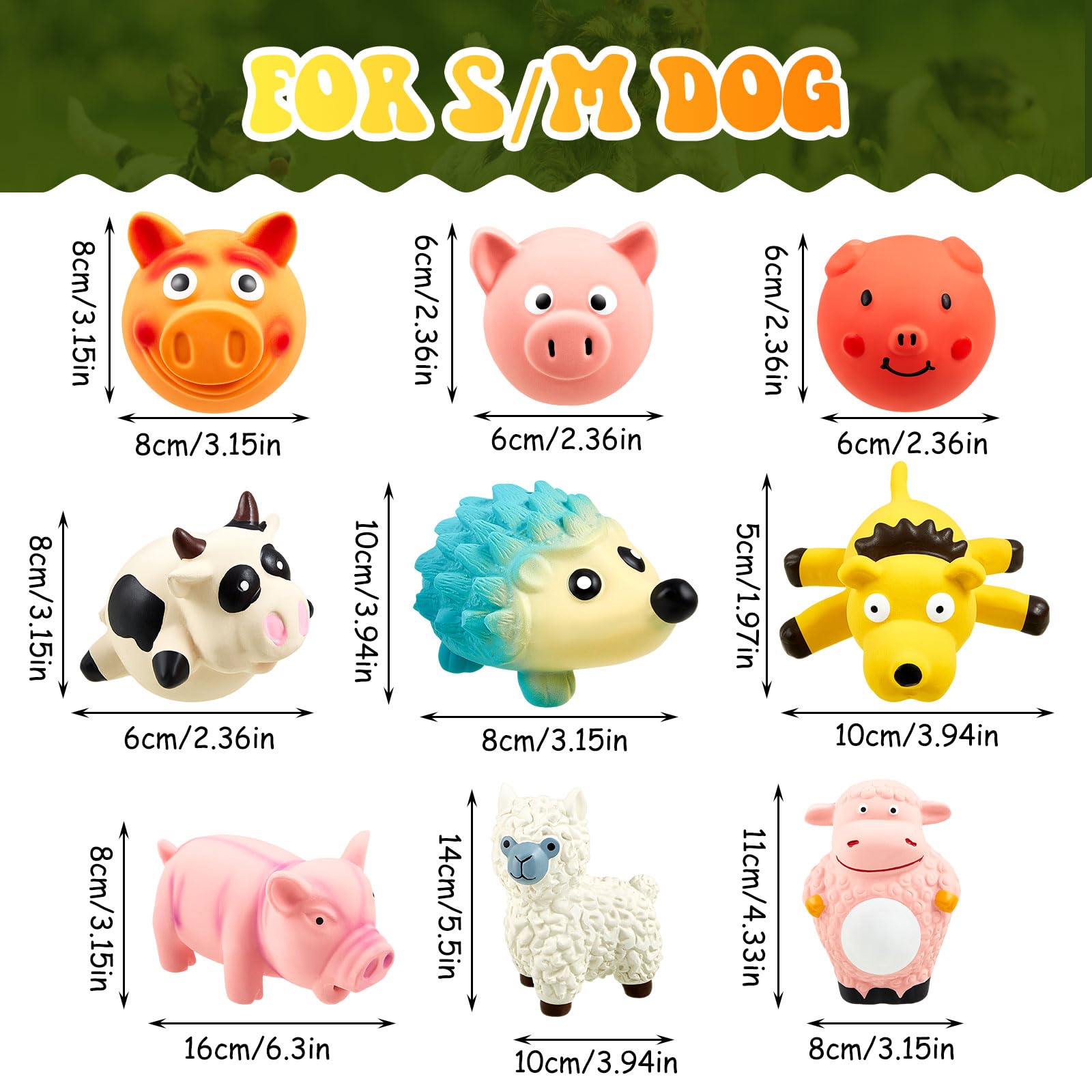 Liliful 9 Pcs Squeak Latex Dog Toys Soft Rubber Dog Chew Toy Grunting Pig Dog Toy Squeaker Dog Puppy Chew Toy Fetch Play Animal Ball Toy Cute Funny Latex Dog Balls for Small Puppy and Medium Pets Dogs