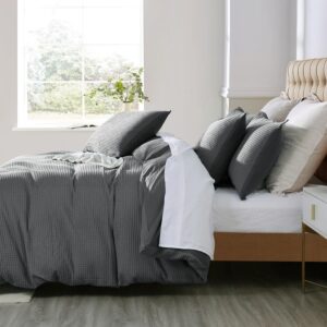 Grassix Waffle Weave Duvet Cover 100% Cotton King Duvet Cover Set with Zipper Closure Soft Breathable Textured Bedding Set for All Seasons, Comforter Cover Charcoal Gray 104"x90"