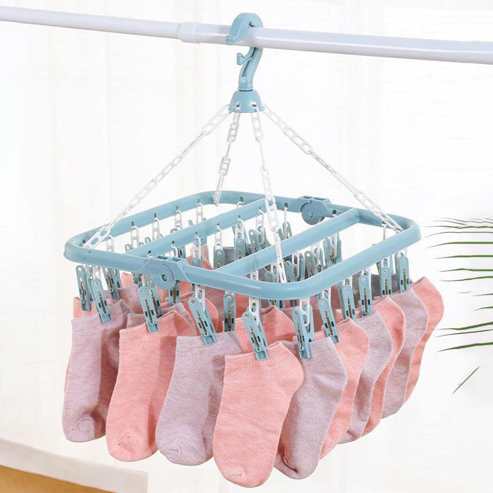 Clothes Drying Rack with 32 Clips, Underwear Hanger with Clips, Laundry Drying Rack Folding Sock and Underwear Hanger, Swivel Clothes Drying Clip, for Socks, Bras, Lingerie, Clothes