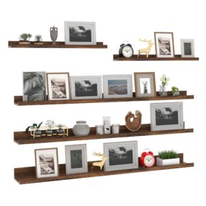 giftgarden 47 inch long floating shelves for wall set of 5, rustic wood wall shelves for bathroom, bedroom, kitchen, living room storage and decoration, brown picture ledge