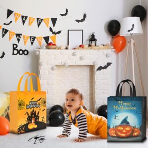 AhfuLife 6 Pcs Halloween Trick or Treat Bags, Large Halloween Tote Bags with Handles, Reusable Halloween Non-Woven Candy Bags for Halloween Party Supplies Favors (15''×11.8''×3.9’’)