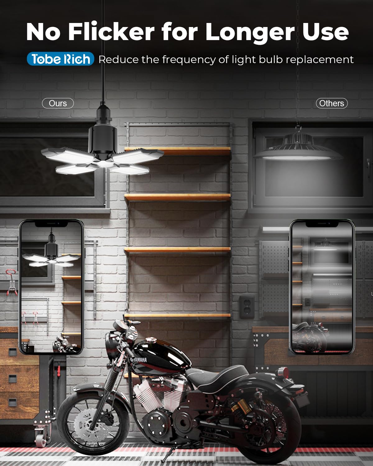 toberich LED Garage Light Bulb - 120W 12000LM Shop Lights with 4+1 Deformable Panels, 6500K Screw in Ceiling Lights for Garage, Workshop, Workbench, Basement (1 Pack)