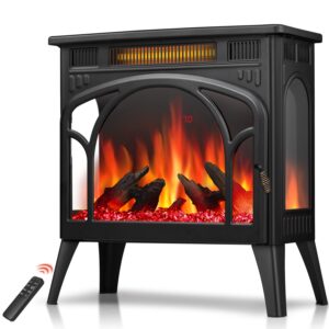 r.w.flame electric fireplace heater 12 flame color, 25" freestanding fireplace infrared stove 500w/1500w, 3d realistic flame effects, adjustable brightness and heating mode, overheating safe design