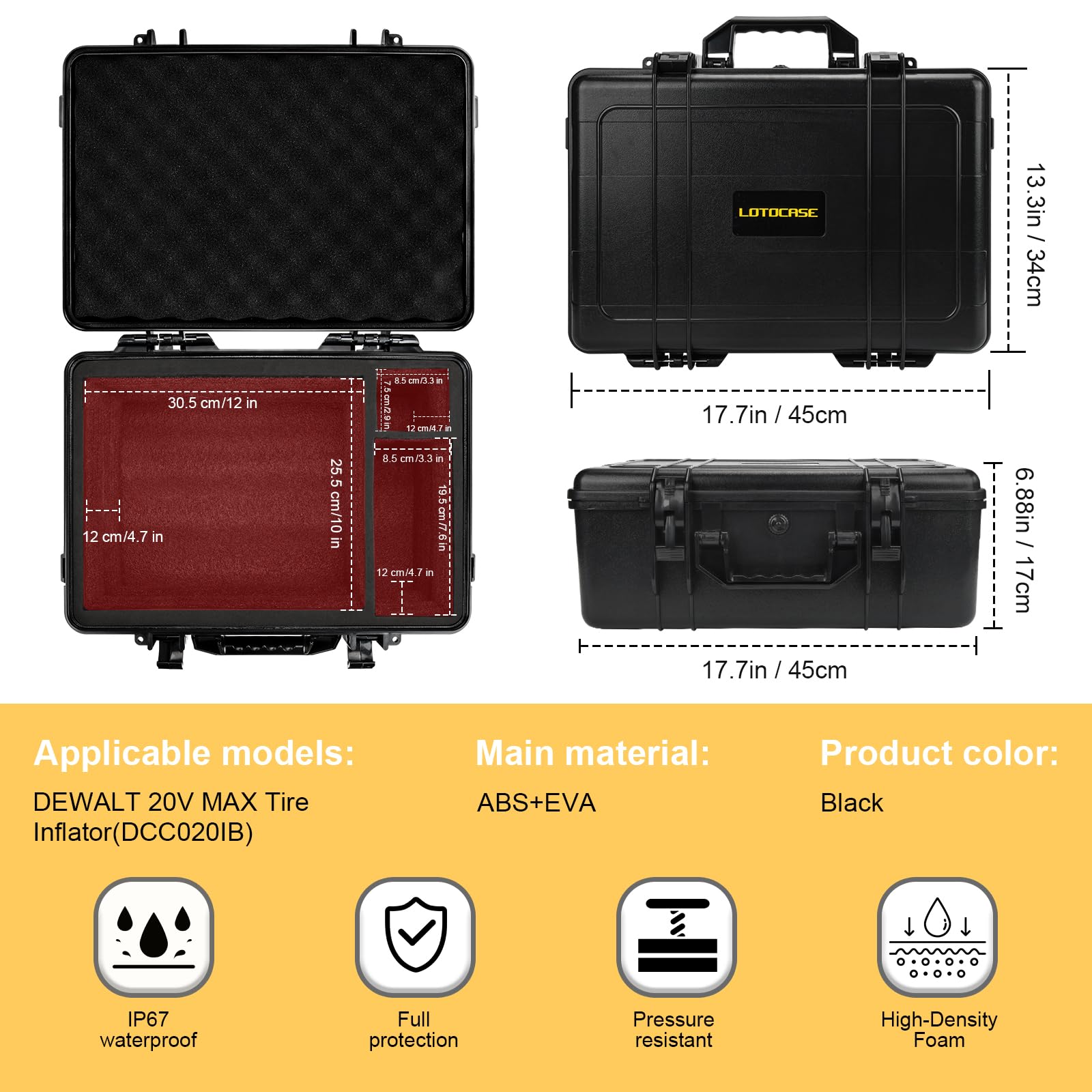 LOTOCASE Air Compressor Hard Case Compatible with DEWALT 20V MAX Tire Inflator DCC020IB, Air Pump Storage Carrying Bag for DEWALT DCC020IB Tools, with Pocket for Battery Pack and Charging （ CASE ONLY)