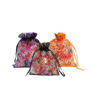 100PCS Halloween Organza Bags Gift Jewelry Candy Bags for Halloween Party Including 5 Patterns 4x4.8Inch