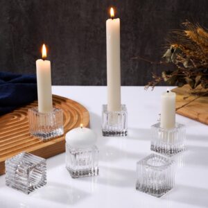 Hsei 36 Pcs Square Glass Taper Candle Holders Bulk 1.5 Inch Small Glass Candlestick Holders for 0.98 Inch Tapered Stick Candle for Wedding Halloween Thanksgiving Christmas Table Centerpiece(Clear)