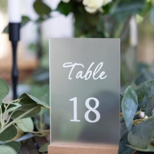 Table Numbers for Events/Weddings - 1-20 Numbered Acrylic Table Number Holders - Rustic Table Number Stands w/Wooden Base - Wedding Table Numbers - Acrylic Table Signs for Receptions, Parties & More