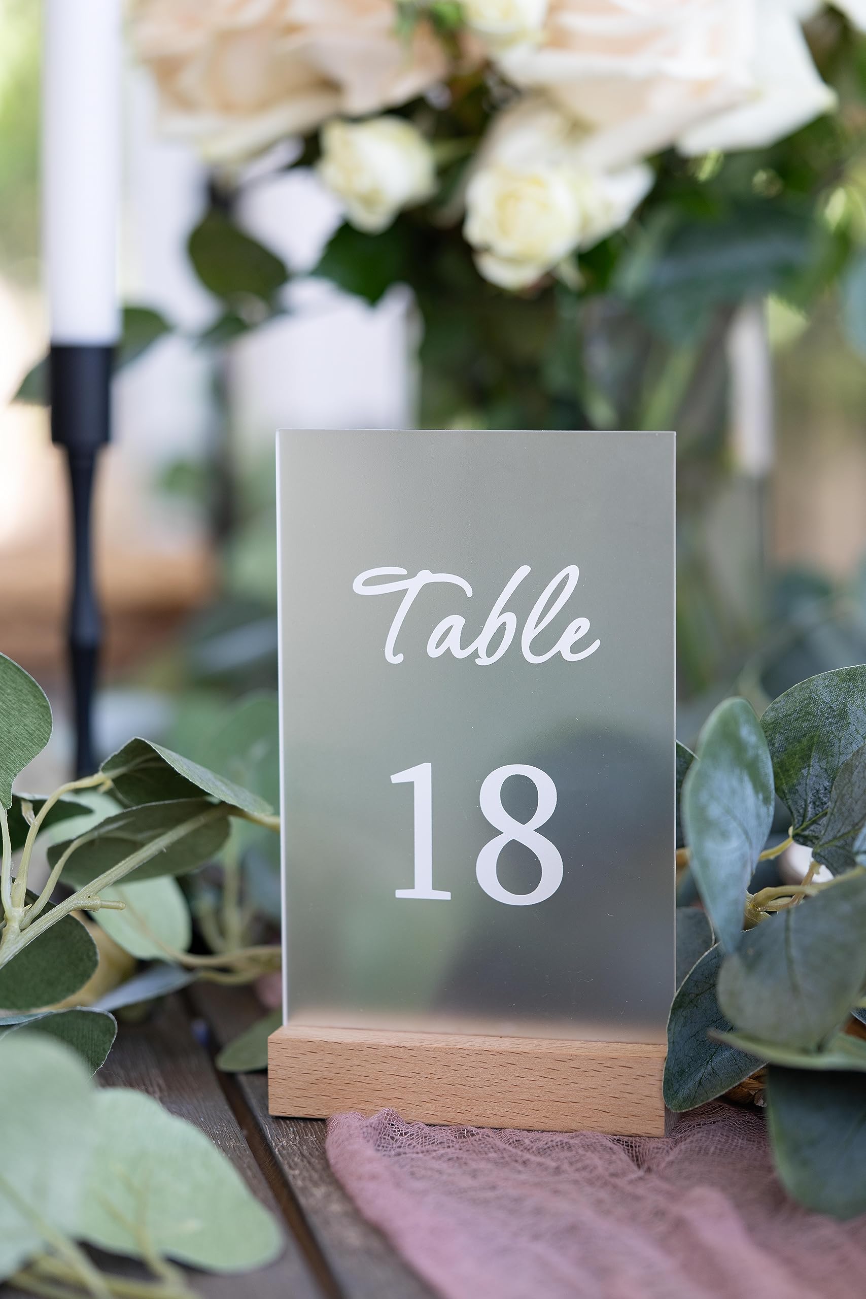 Table Numbers for Events/Weddings - 1-20 Numbered Acrylic Table Number Holders - Rustic Table Number Stands w/Wooden Base - Wedding Table Numbers - Acrylic Table Signs for Receptions, Parties & More