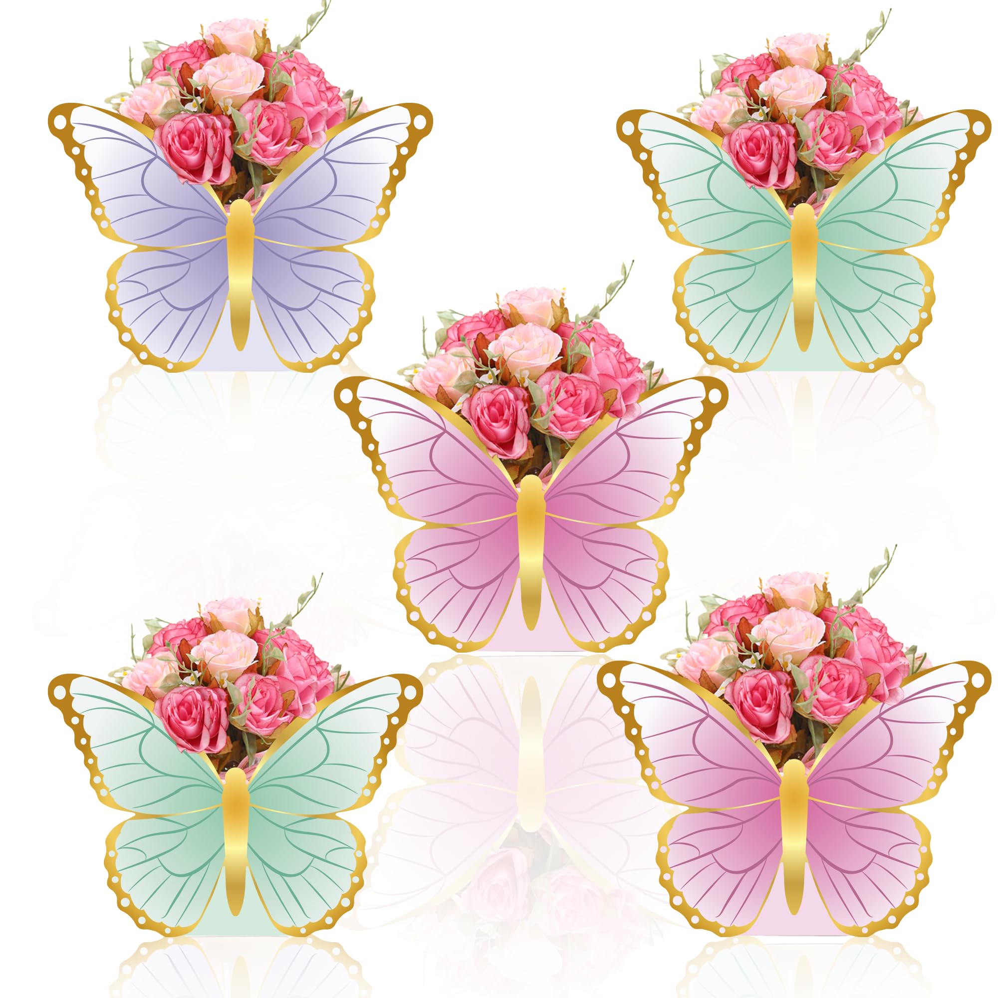 12 Pcs Butterfly Tea Party Decorations Princess Party Flower Boxes, Butterfly Paper Vase 3D Table Centerpiece Floral Box for Floral Tea Themed Birthday Party Supplies Baby Shower Wedding Anniversaries