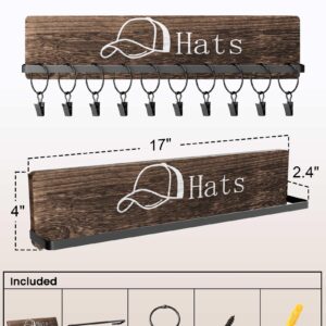 Bulado Hat Rack for Wall, Hat Organizer for Baseball Caps with 20 Hooks, Hat Storage Organizer Wall Mount, Rustic Cowboy Hat Rack Display Holder, Wood Hat Hangers for Closet Bedroom Entryway Set of 2