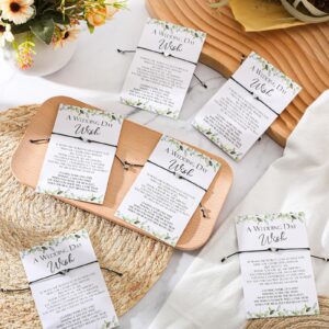 Sasylvia 50 Sets Wedding Favors for Guests Bracelets Bulk Adjustable Bracelets with Thank You Wish Cards for Wedding Party Gifts Bridal Shower Souvenirs(Greenery)