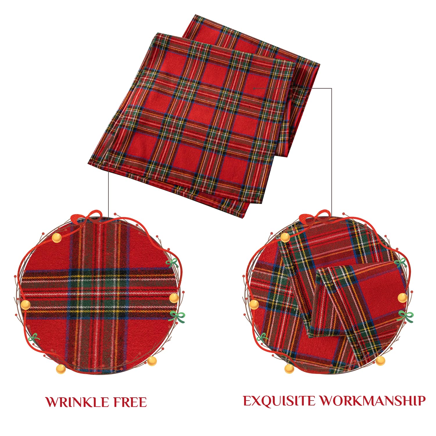 Softalker Christmas Checkered Tartan Table Runner - Red Buffalo Plaid Xmas Stain Resistant Washable Table Decoration for Dining/Parties/Holiday Decor, 13 x 70 Inch