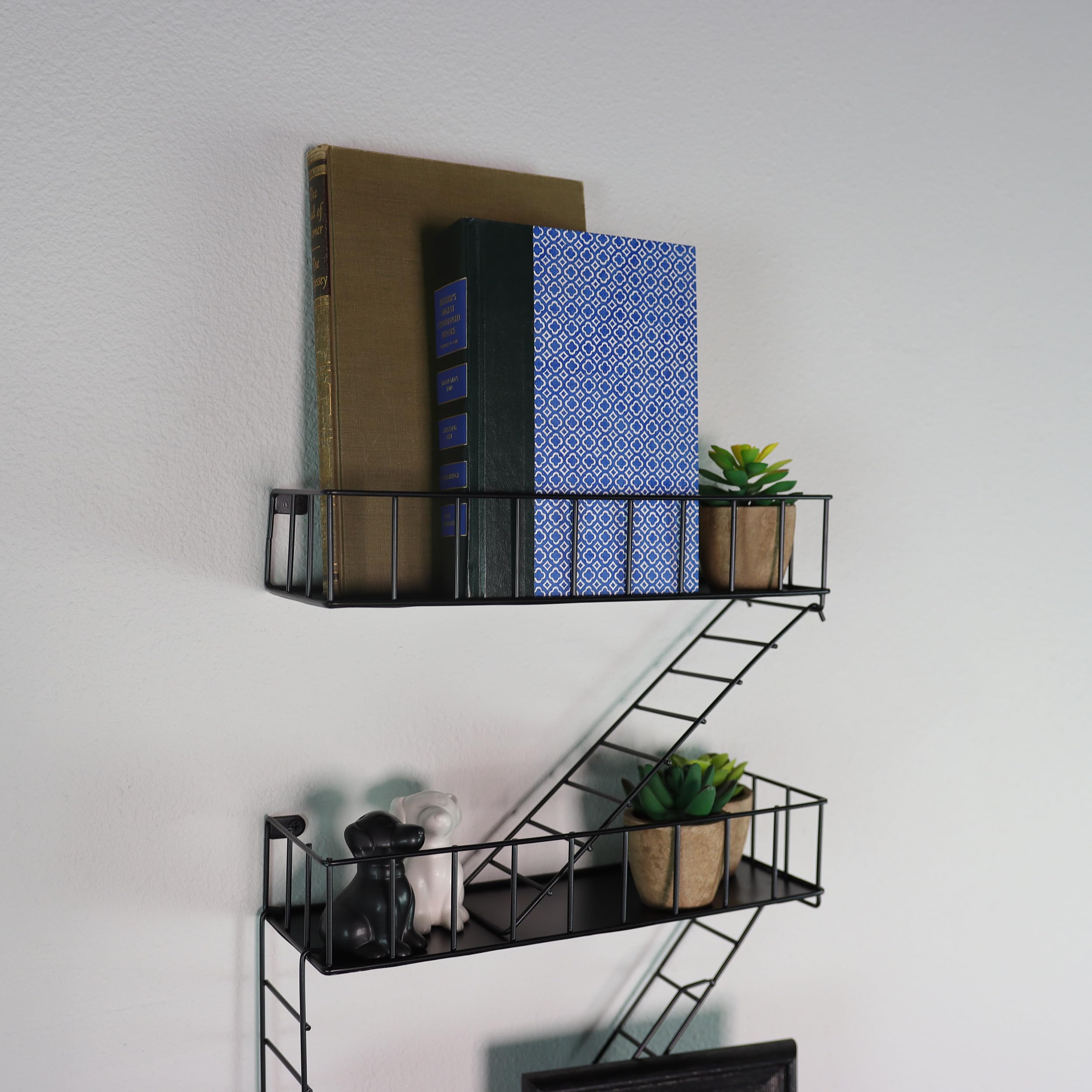 Creekview Home Emporium Mini Fire Escape Shelf 4 Tier - Living Room Decor Wall Mounted Shelves - Modern City Apartment Fire Escape Wall Shelf Unit for Action Figures, Books, Collectibles, Plants