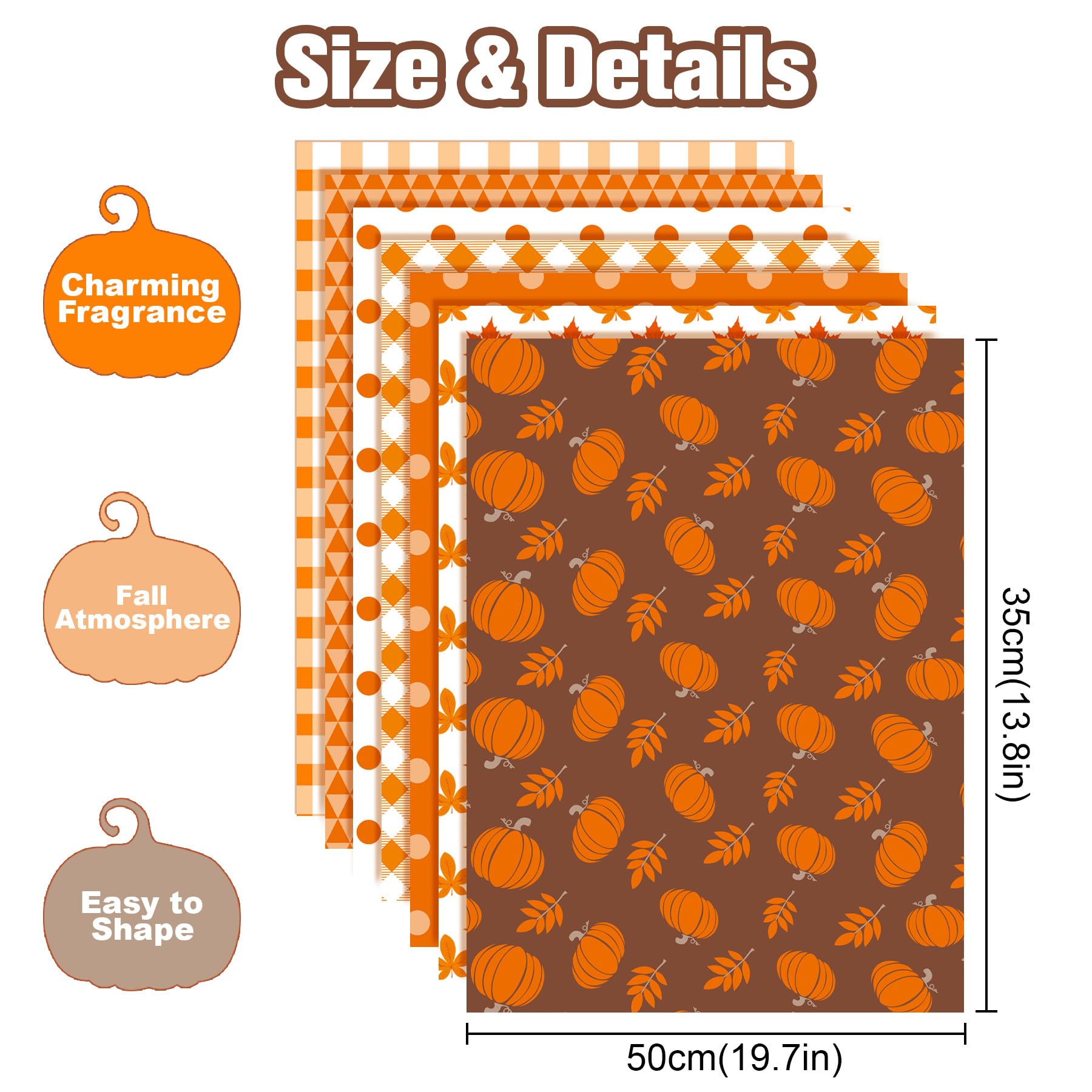 Larcenciel 70 Sheets Fall Tissue Paper, Orange Gift Tissue Paper Bulk for Gift Bags & Gifts Wrapping - Pumpkin Leaves Patterns, Gift Wrap for Autumn Harvest Thanksgiving Halloween Party DIY,19.7x13.8