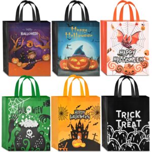 ahfulife 6 pcs halloween trick or treat bags, large halloween tote bags with handles, reusable halloween non-woven candy bags for halloween party supplies favors (15''×11.8''×3.9’’)