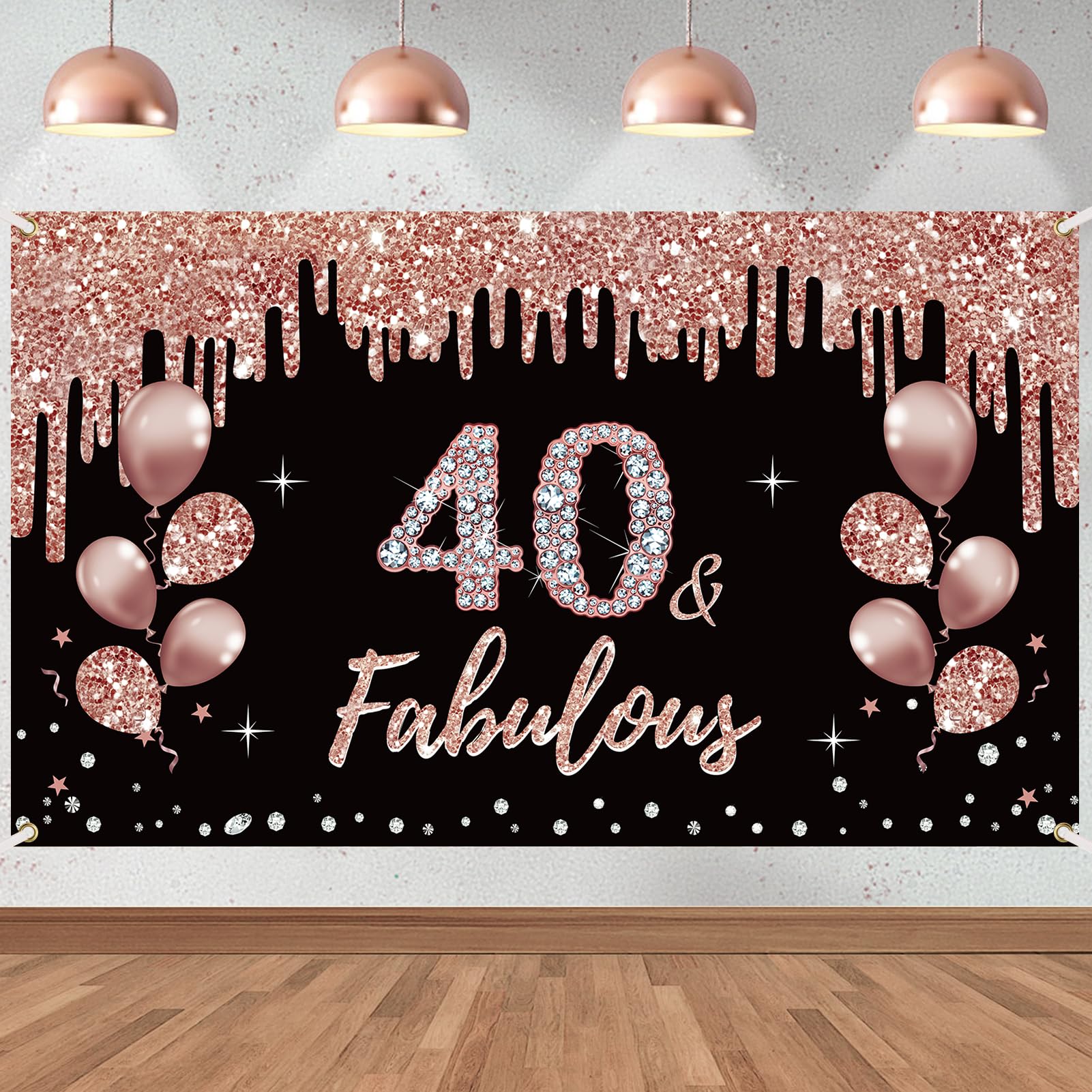 40th Birthday Decorations 40 & Fabulous Birthday Banner for Women, Rose Gold 40 Birthday Theme Sign Party Supplies, Forty Year Old Bday Background Photo Booth for Indoor Outdoor