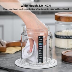 Wissy&Konny Sourdough Starter Jar 2Pack 35OZ with Ounce Scale Line,Date Marked Feeding Band, Thermometer, Sourdough Jar Scraper, Cloth Cover & Wood Lid, Wide Mouth for Sourdough Bread Baking