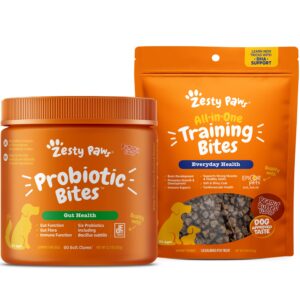 zesty paws probiotics for dogs - digestive enzymes for gut + training treats for dogs & puppies - hip, joint & muscle health