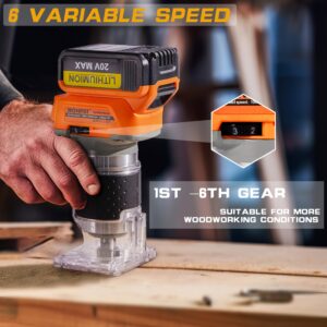 IRONFIST Cordless Palm Router for DEWALT 20V MAX Battery, Wood Trimmer Woodworking Trimmer Brushless Motor 6 Speeds Adjustable 1/4" Collet Suitable for Home Repairing, DIY, Carving (NO Battery)