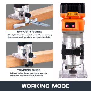 IRONFIST Cordless Palm Router for DEWALT 20V MAX Battery, Wood Trimmer Woodworking Trimmer Brushless Motor 6 Speeds Adjustable 1/4" Collet Suitable for Home Repairing, DIY, Carving (NO Battery)