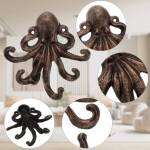 Sumnacon Cast Iron Coat Hook 2Pcs Octopus Hook Decorative Towel Hook Holder with Screws Octopus Key Holder Wall Nautical Wall Hook for Enterway Bathroom Red Bronze