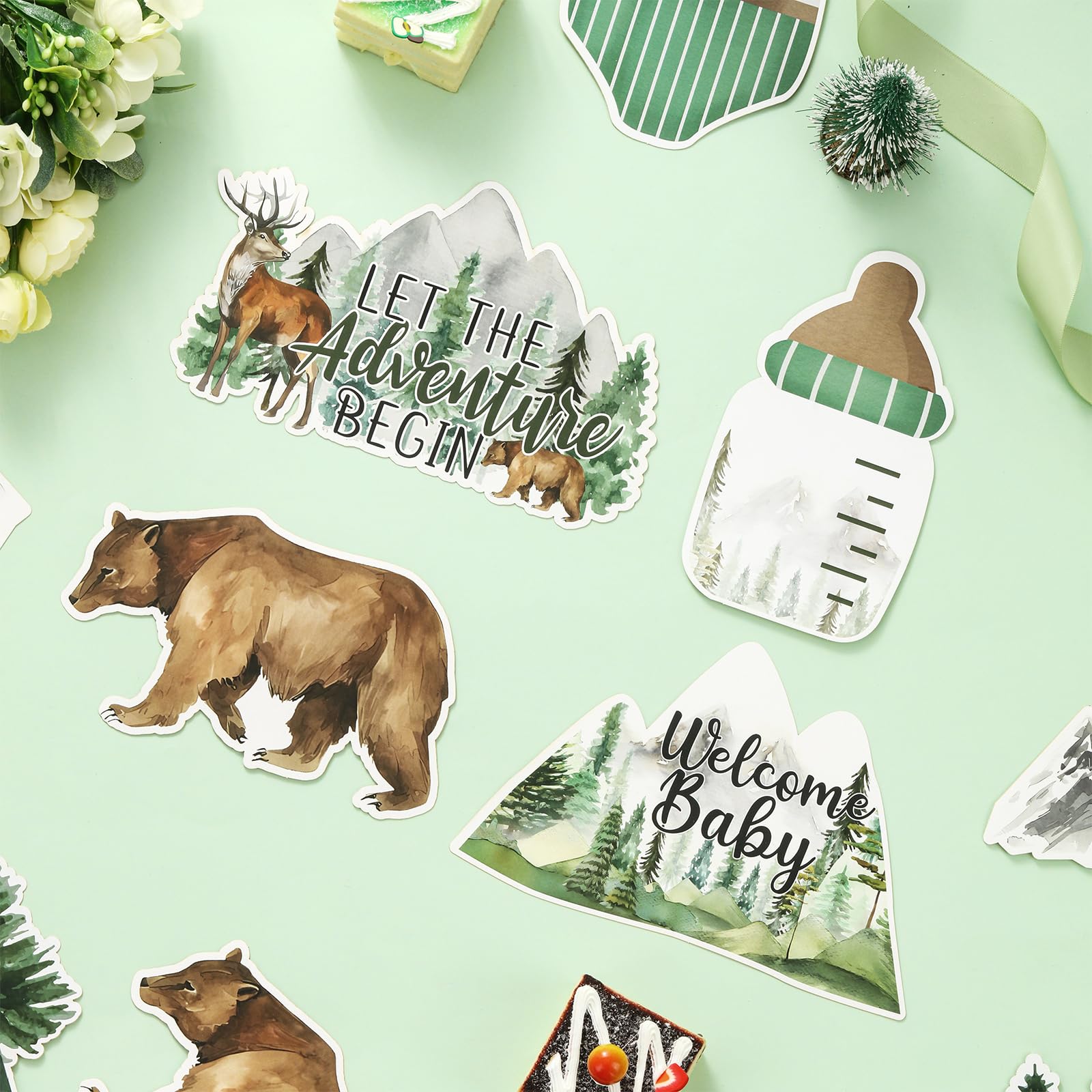 24 Set Adventure Baby Shower Centerpiece Sticks Let the Adventure Begin Baby Shower Decorations Adventure Table Decorations for Woodland Forest Mountain Adventure Baby Shower Party Supplies